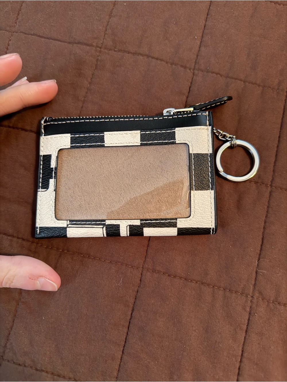 Coach new Checkerboard Card Case Keyring - Black & White - Picture 2 of 3